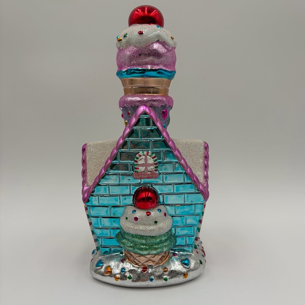 Christopher Radko Christmas Holiday Candy Jar Sugar Shack House Pink Blue As Is - Picture 3 of 12